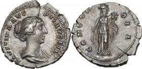 Faustina II, wife of Marcus Aurelius (died 176 AD). AR Denarius, Rome mint. RIC IV (A. Pius) 500 b ; C. 44. AR. 3.29 g. 18.00 mm. A wonderful portrait...