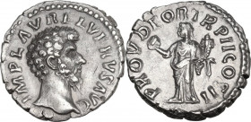 Lucius Verus (161-169). AR Denarius, 162-163. RIC III (M. Aurel.) 482; C. 155. AR. 2.71 g. 17.50 mm. A very attractive example. Impressive portrait, l...