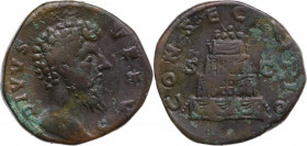 Divus Lucius Verus (died 169 AD). AE Sestertius, struck under Marcus Aurelius. RIC III (M. Aurel.) 1511. AE. 26.47 g. 31.50 mm. Scarce. Deep brown pat...