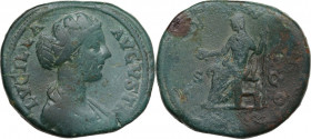 Lucilla, wife of Lucius Verus (died 183 AD). AE Sestertius, c.164-169 AD. RIC III (M. Aurel.) 1746. AE. 25.68 g. 33.50 mm. Delicate portrait, broad fl...