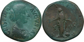 Crispina, wife of Commodus (died 183 AD). AE Sestertius, struck under Commodus. RIC III (Comm.) 669. AE. 24.62 g. 32.00 mm. Wonderful turquoise green ...