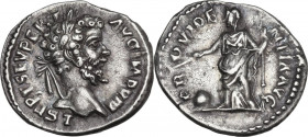 Septimius Severus (193-211). AR Denarius. Laodicea mint, 196-197 AD. RIC IV 491a; C. 592. AR. 3.14 g. 18.50 mm. Superb portrait. A very attractive exa...