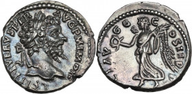 Septimius Severus (193-211). AR Denarius, Laodicea ad Mare mint, 198 AD. RIC IV 499; C. 695. AR. 3.48 g. 18.50 mm. An outstanding example, sharply str...