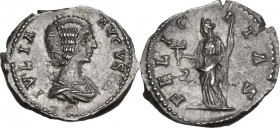 Julia Domna (died 217 AD). AR Denarius, 196-211 AD. RIC IV (Sept. Sev.) 551. AR. 3.51 g. 19.00 mm. Sound metal and full weight. Delicate portrait, lov...