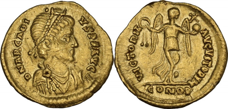 Arcadius (383-408). AV Tremissis. Constantinople mint, 388-393. RIC X 19; Depeyr...