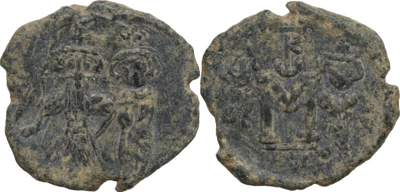 Constans II, with Constantine IV, Heraclius, and Tiberius (641-668). AE Follis, ...