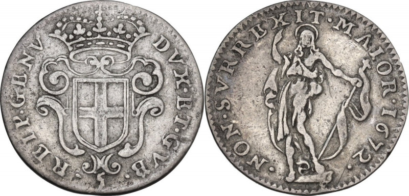 Genova. Dogi Biennali (1528-1797), III fase (1637-1797). Da 5 soldi 1672. CNI 18...