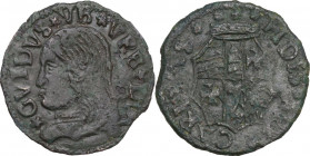 Urbino. Guidobaldo I da Montefeltro (1482-1508). Quattrino. CNI tav. XXVII, 18; Cav. 33. AE. 1.34 g. 19.00 mm. BB/qBB.