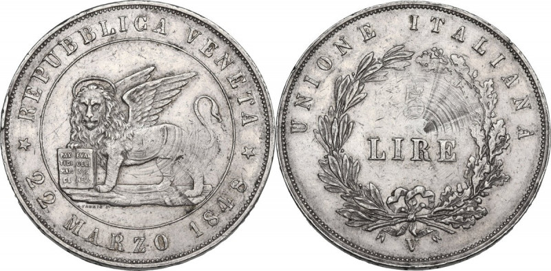 Venezia. Governo Provvisorio (1848). 5 Lire 1848. Pag. 177; Mont. 90. AG. 37.50 ...