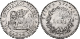Venezia. Governo Provvisorio (1848). 5 Lire 1848. Pag. 177; Mont. 90. AG. 37.50 mm. Minimi segnetti al ciglio. Segni circolari concentrici su entrambe...