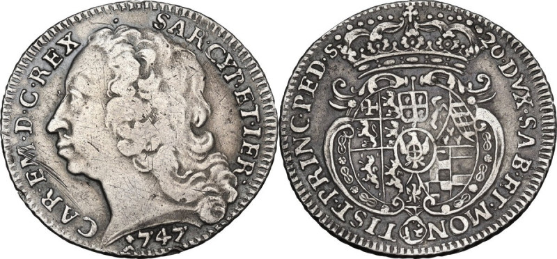 Carlo Emanuele III (1701-1773). Lira 1747 (III tipo), Torino. MIR (Savoia) 931a;...