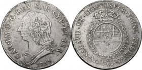 Carlo Emanuele III (1730-1773). Mezzo scudo 1755. MIR (Savoia) 947a; Sim. 34. AG. 36.00 mm. Proveniente da montatura. qBB.