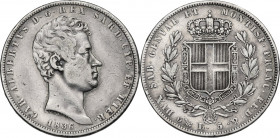Carlo Alberto (1831-1849). 5 lire 1836 G. Pag. 239; Mont. 115. AG. 37.00 mm. MB+/BB.