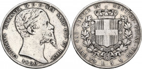 Vittorio Emanuele II (1849-1861). 5 lire 1850 G. Pag. 370; Mont. 41. AG. 37.00 mm. R. MB.