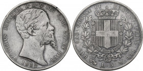 Vittorio Emanuele II Re di Sardegna (1849-1861). 5 lire 1852 G. Pag. 374; Mont. 45. AG. 37.00 mm. MB/BB.
