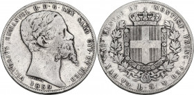 Vittorio Emanuele II Re di Sardegna (1849-1861). 5 lire 1859 G. Pag. 387; Mont. 59. AG. 37.00 mm. R. MB.