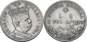 Colonia Eritrea. Umberto I (1890-1896). Lira 1890 R. Pag. 635; Mont. 85. AG. 23.00 mm. NC. MB.