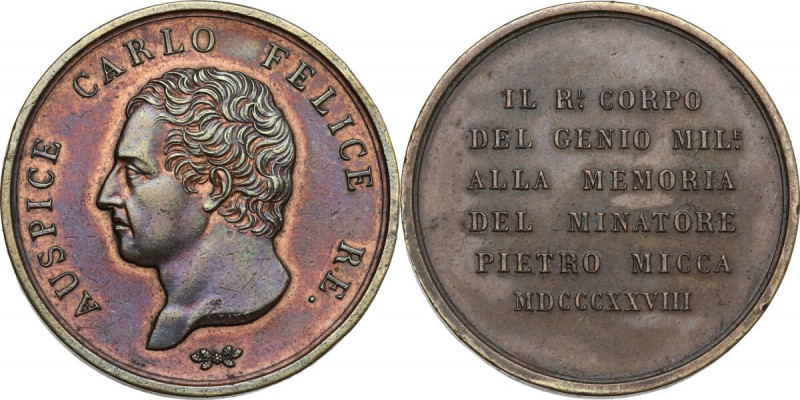 Carlo Felice (1821-1831). Medaglia 1828 alla memoria del minatore Pietro Micca. ...