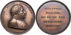Carlo Felice (1821-1831). Medaglia 1831 per il decennale del suo regno. Wurzb. 4502. AE. 49.50 mm. Opus: G. Galeazzi. SPL.