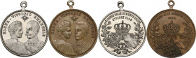 Regnando Umberto I (1844-1900). Vittorio Emanuele III (1900-1943). Due medaglie 1896 per le Auguste nozze con Elena di Montenegro. AE /AE argentato. 2...