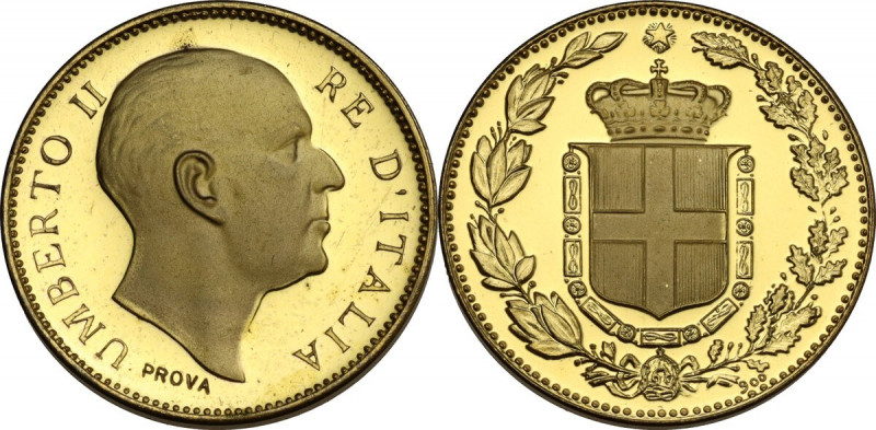 Umberto II (1904-1983). Medaglia PROVA, XX sec. AG dorato. 25.00 mm. Opus: C. Af...