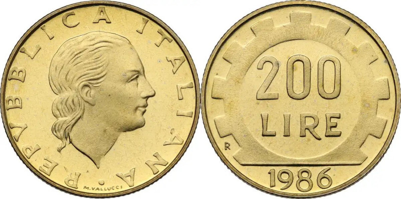 100 Lire 1986, caratteri della data larghi. Mont. 26. BR. 5.00 g. 24.00 mm. R. P...