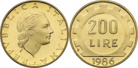 100 Lire 1986, caratteri della data larghi. Mont. 26. BR. 5.00 g. 24.00 mm. R. Proof.