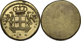Genova. Peso delle 48 lire, sigle A * M sotto lo stemma, prima metà del XIX sec., area di produzione: Milano. Zavattoni 384. Ottone. 12.60 g. 26.00 mm...