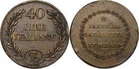 Milano. Periodo Post-Napoleonico (1825-1838). Peso delle 40 lire italiane esesso dalla Fabbrica Catlinetti in Milano. Zavattoni 1245/1248. AE. 12.88 g...