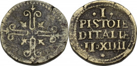 Roma. Paolo V (1605-1621) Camillo Borghese. Peso dello scudo d'oro, area di produzione Avignone (?). Zavattoni 40/46. AE. 3.10 g. 15.00 mm. BB.