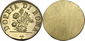 Roma. Peso della mezza doppia,sigla T, prima metà del XIX sec., area di produzione Milano/Roma. Zavattoni 342. AE. 2.76 g. 18.50 mm. Piccola frattura ...