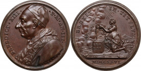 Benedetto XIII (1724-1730) Pietro Francesco Orsini. Medaglia annuale, A. III. Bart. E. 726. AE. 34.00 mm. Opus: E. Hamerani. Riconio. SPL.