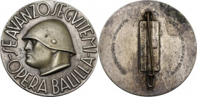 Era Fascista. . Alessandro La Marmora (1799-1855). Spilla Opera Balilla. AE argentato. 38.00 mm. Opus: Lorioli-Castelli. SPL.