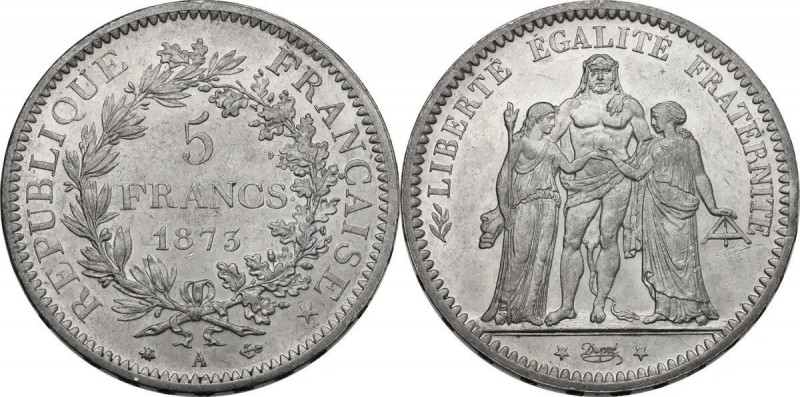 France. 5 Francs 1873, Paris. KM 820.1; Gad. 745a. AR. 25.00 g. 37.00 mm.