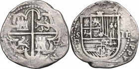 Spain. Philip II (1554-1598). 2 reales. S/F. Seville mint. AC-403. AR. 6.37 g. 26.50 mm. VF.