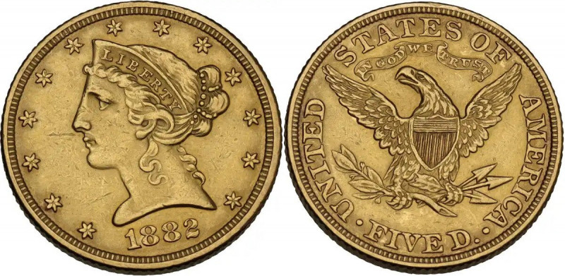 USA. AV 5 Dollars 1882. KM 101. AV. 8.30 g. 21.00 mm.