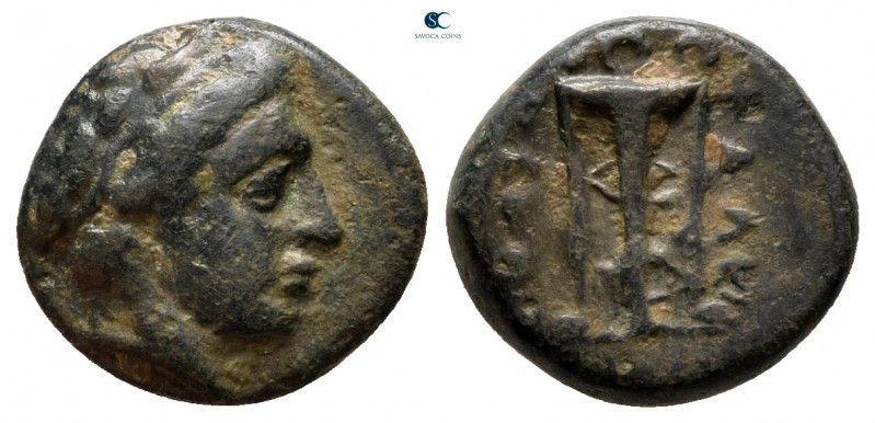 Macedon. Chalkidian League. Olynthos circa 432-348 BC. 
Bronze Æ

12 mm, 1,85...