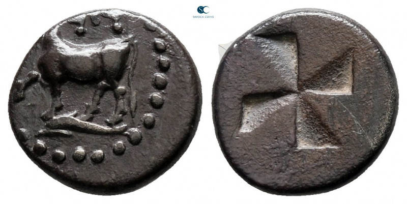 Thrace. Byzantion circa 340-320 BC. 
Hemidrachm AR

11 mm, 1,24 g



very...