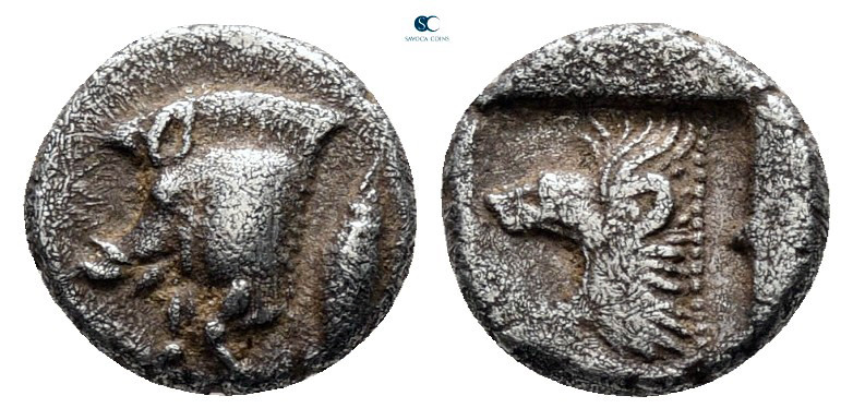 Mysia. Kyzikos circa 525-475 BC. 
Hemiobol AR

8 mm, 0,55 g



nearly ver...