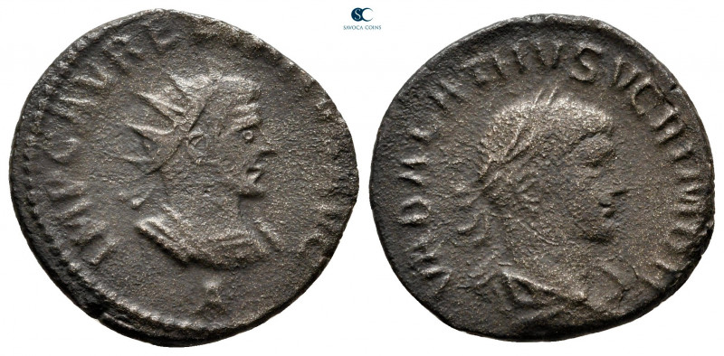 Aurelian and Vabalathus AD 270-275. Antioch
Antoninianus Æ

19 mm, 2,95 g

...