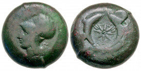 Sicily, Syracuse. Dionysios I. 405-367 B.C. AE drachm (29.5 mm, 13.89 g, 11 h). ΣYPA, head of Athena to left, wearing laureate Corinthian helmet / Sea...