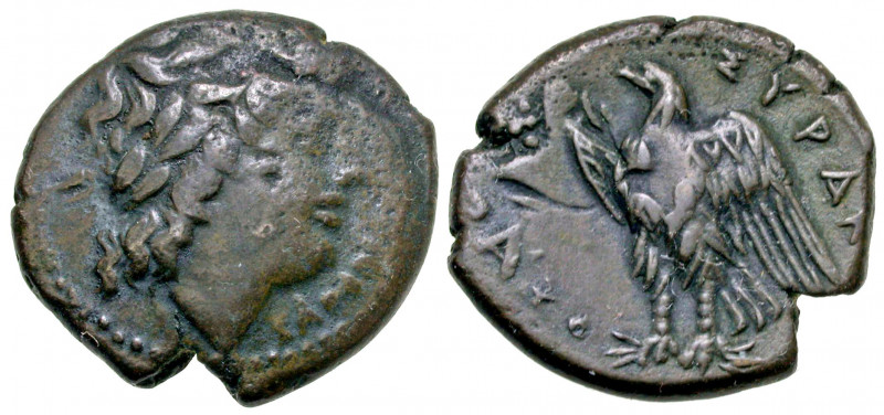 Sicily, Syracuse. Hiketas II. 287-278 B.C. AE litra (23.3 mm, 8.08 g, 1 h). Stru...