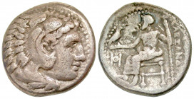Macedonian Kingdom. Alexander III the Great. 336-323 B.C. AR drachm (17 mm, `3.93 g, 1 h). Sardes mint, Struck under Menander, circa 324/3 B.C. Head o...