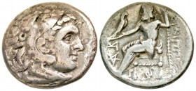 Macedonian Kingdom. Philip III Arrhidaios. 323-317 B.C. AR drachm (17.9 mm, 3.82 g, 12 h). Abydos mint. Head of Herakles right, wearing lion's skin he...