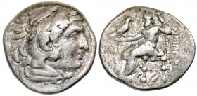 Macedonian Kingdom. Philip III Arrhidaios. 323-317 B.C. AR drachm (17.7 mm, 4.16 g, 3 h). Abydos mint. Head of Herakles right, wearing lion's skin hea...