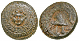 Macedonian Kingdom. Anonymous issues. Ca. 288-277 B.C. AE unit (18 mm, 4.37 g, 12 h). Interregnum issue. Macedonian shield with Gorgon's head facing i...