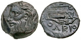 Skythia, Olbia. civic issue. 260-250 B.C. AE 22 (22 mm, 9.69 g, 9 h). Bearded head of river-god Borysthenes left / OΛBIO, ethnic beneath uncertain mon...