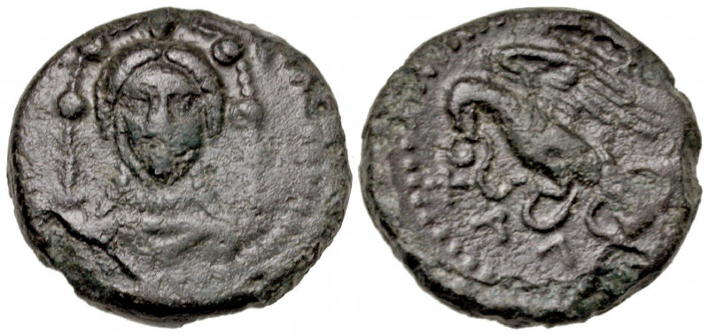 Euboia, Chalkis. Ca. 338-308 B.C. AE 16 (16.0 mm, 2.74 g, 1 h). Diademed and dra...