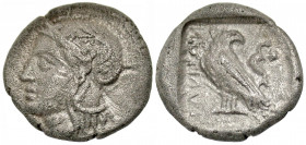 Crete, Itanos. 350-320 B.C. AR hemidrachm (14.2 mm, 2.42 g, 1 h). Head of Athena left, wearing crested Attic helmet adorned with two olive leaves and ...