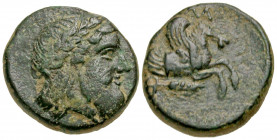 Mysia, Adramytion. 4th century B.C. AE 17 (16.80 mm, 4.13 g, 1 h). Laureate head of Zeus right / [AΔ]PA, Forepart of Pegasos right; beneath, grain-ear...